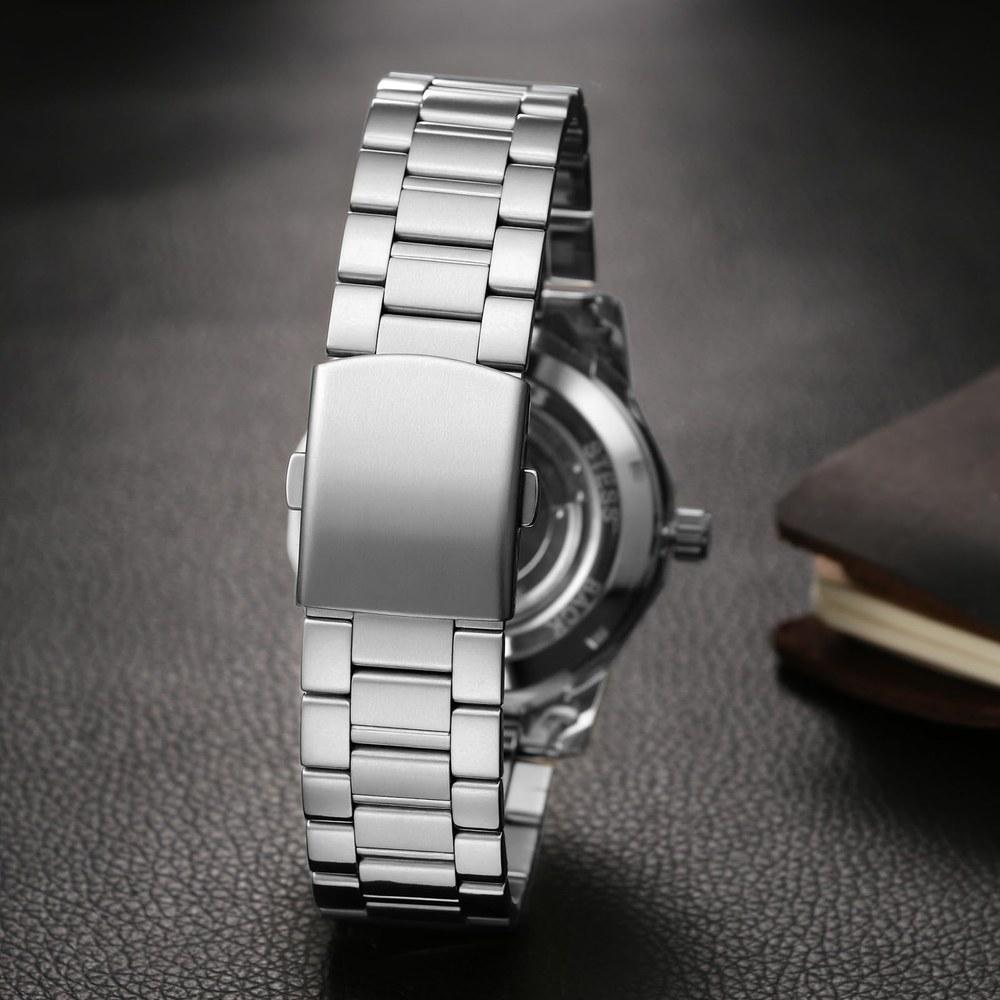 Oidea Men's Octagonal Automatic Mechanical Watch Silver Business Classic Simple Gear Style Luminous Stainless Steel Durable Gift