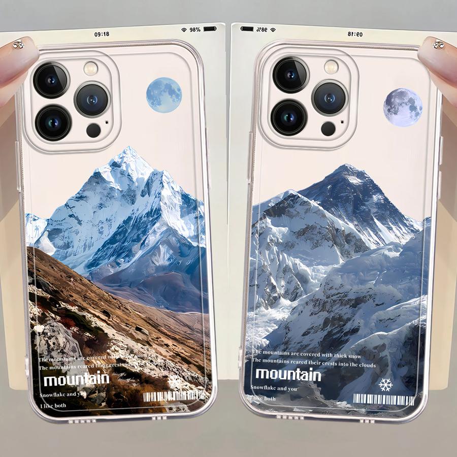 Чехол для iPhone 17 Pro Max 14 Plus 12 Mini 7 8 11 XS Max XR 16 Air 15 13 Pro Мягкая накладка на телефон Снежные горы Живописный хребет