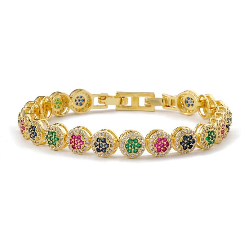 Elegant Crystal Zircon Round Bead Flower Charm Bracelet Women Minimalist Luxury Hand Jewelry In Gold/ Finish
