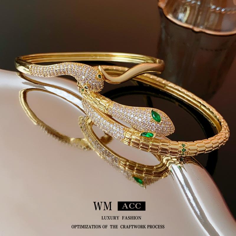 Real Gold Electroplated Zircon Snake-Shaped Personalized Bracelet Fashion All-Match Bracelet Light Luxury High-Grade Bracelet Women's Wholesale