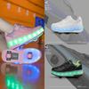 Direct Sales Double Wheel Runaway Shoes Children Runaway Shoes Shrink Girls Boys Roller Skates Charging Flash Skates