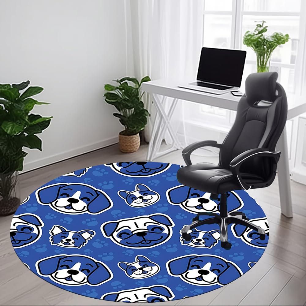 1pc Dogs, Blue Paws Carpet for Office Non-Slip, Round Carpet, Soft & Comfortable, Carpet for Office, Lightweight Round Floor Mat