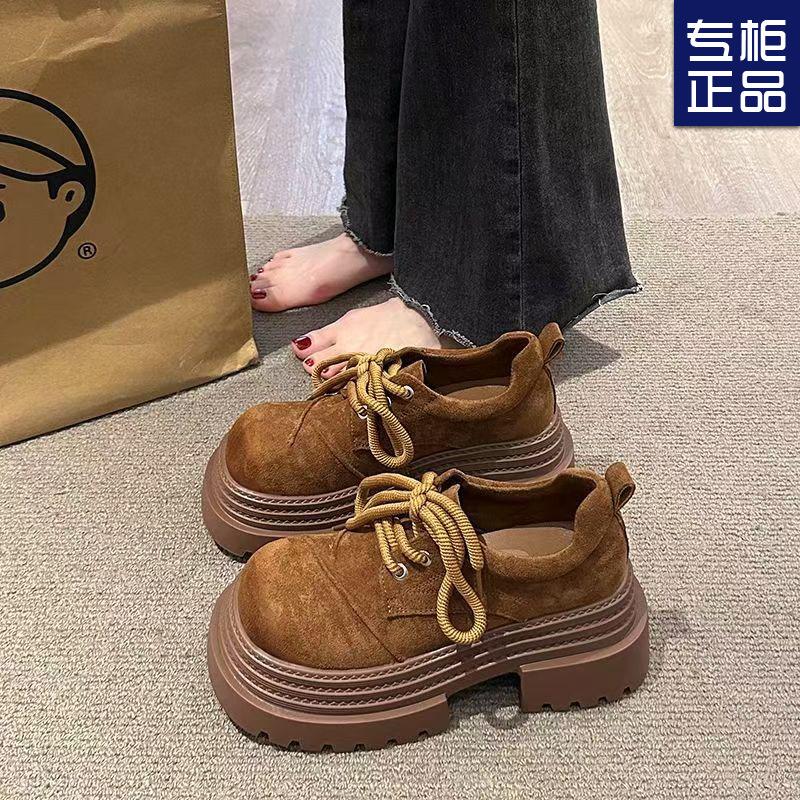 Ретро британский стиль туфли с большой головой женские мокасины весна-осень 2025 новые универсальные модные туфли на шнуровке на платформе женские