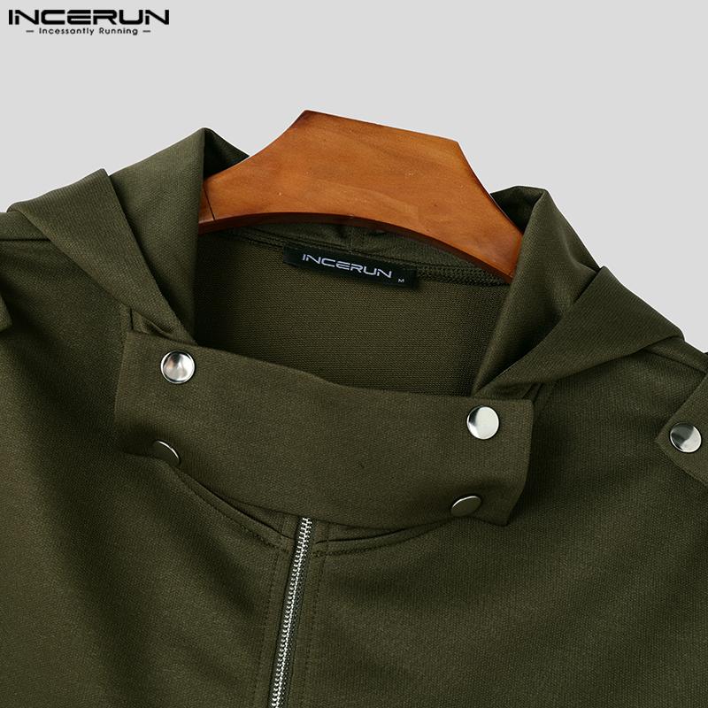 INCERUN Мужские короткие топы с длинным рукавом, однотонные укороченные толстовки с капюшоном