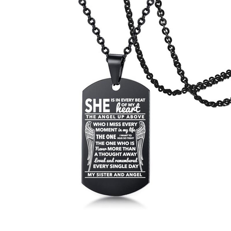 Ожерелье «Мой папа, мама, сын, дочка», черное ожерелье из нержавеющей стали с крыльями ангела, жетоны для собак, подвески, памятные украшения
