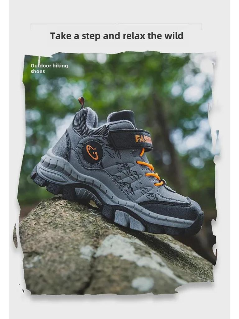 Зимняя спортивная обувь из хлопка для мальчиков 2024 года: Модные кожаные кроссовки для альпинизма для детей старшего возраста