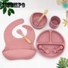 8PCS/Set Baby Silicone Tableware Set Baby Feeding Dishes BPA Free Bowl Plate Bibs Spoon Fork Sets Children Non-slip Dinnerware