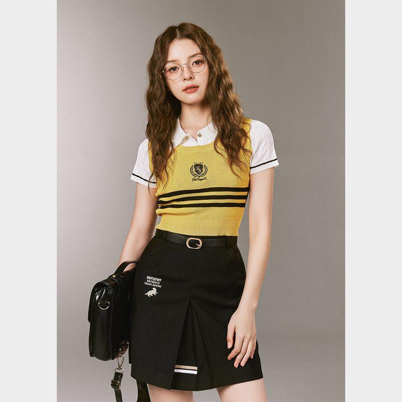 Женские топы из переплетенной пряжи Гарри Поттер: Стройный, универсальный стиль американского колледжа для лета.