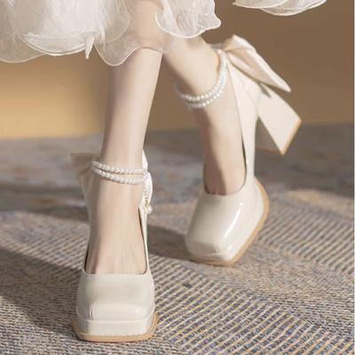 Туфли Женские Весна Осень Новая Мода Бренд Массивный Каблук Свадебное Платье Высокие Каблуки Женские Удобные Классические Туфли Мэри Джейн Женские