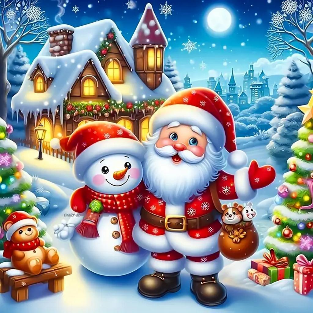 DIY Полная круглая алмазная картина Вышивка крестом Счастливого Рождества Санта Клаус и Снеговик Домашнее украшение Искусство Алмазная живопись 5d Алмазная художественная живопись