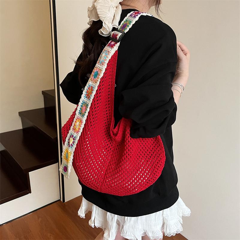 Большая вместительная вязаная сумка-тоут в этническом стиле, вышитая плетеная сумка с ремешком для женщин, для путешествий