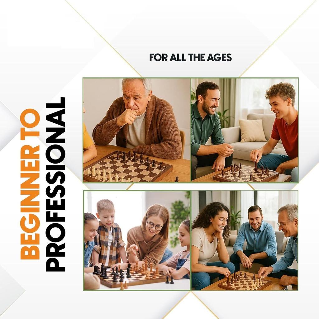 16 Inches Wooden Handcrafted Magnetic Chessboard Set|Tournament-Style Chess Set with Premium Build,Magnetic Pieces