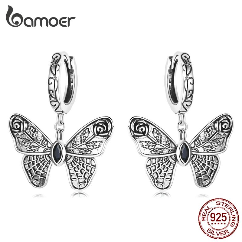 Женские серьги-капли BAMOER из стерлингового серебра 925 пробы с изысканным узором и бабочкой, изящные ювелирные изделия