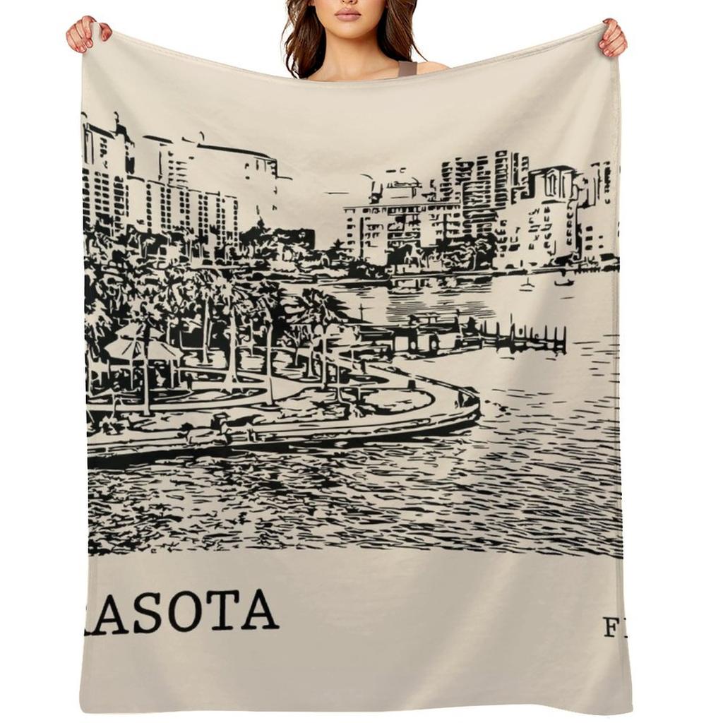 Sarasota Florida Throw Blanket Retros Travel Winter beds Flannels Blankets