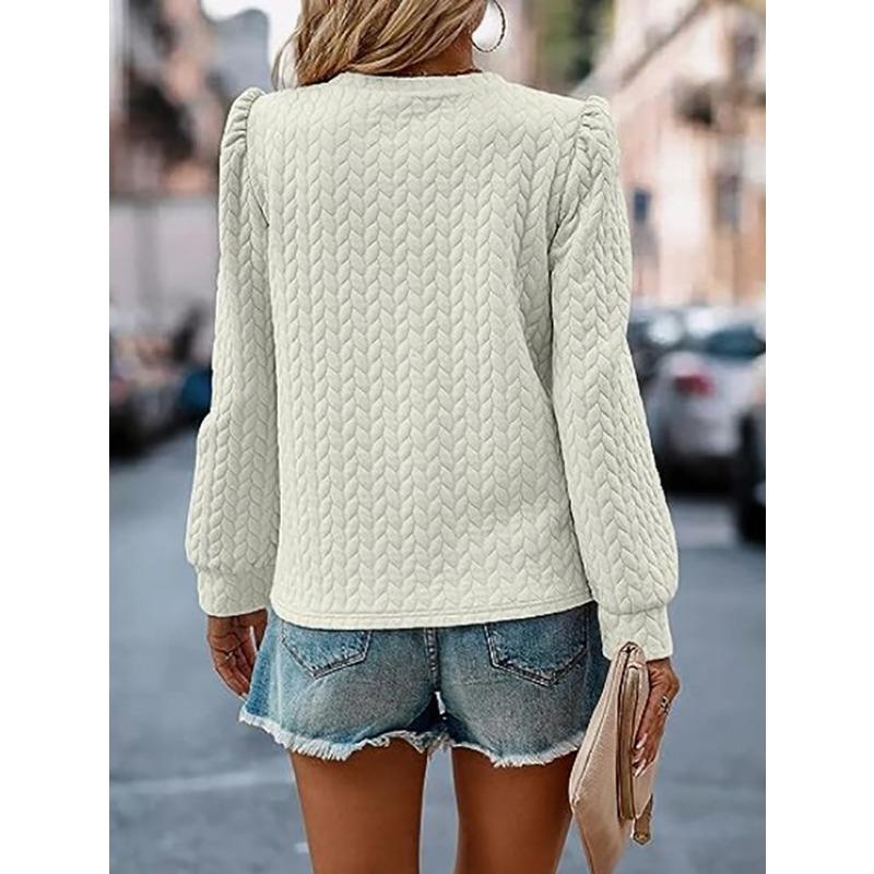 YYFS Women's Fashion Casual Spring Fall Solid Color Print Long Sleeve O-Neck Blouses & Shirts