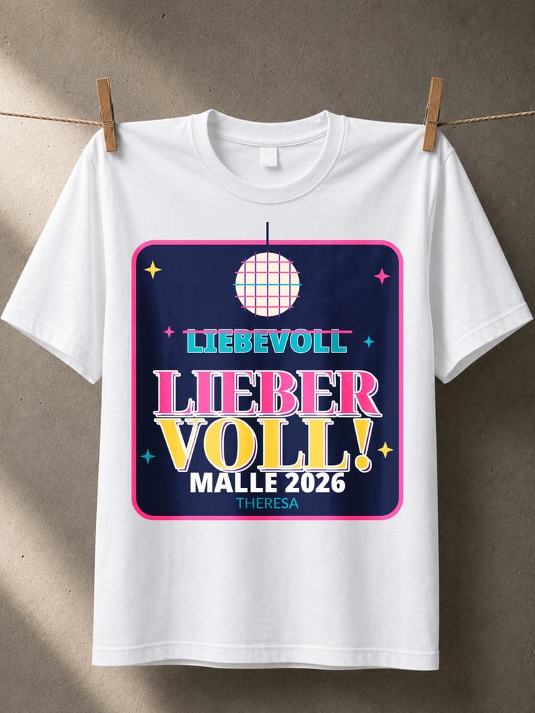 Lieber Voll Malle 2026 Theresa Disco Ball Party Graphic Neon Stars Dark Retro Square Festival Style Unisex All Tshirt