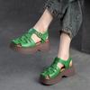 Thick Sole Sandals Genuine Leather Hollow Out Versatile Round Toe Breathable Women Platform Shoes