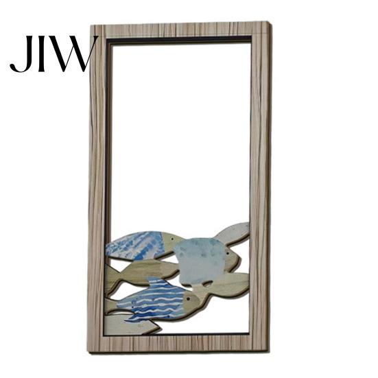 Wooden Fish Wall Hanging Decorative Sign, Hollow Ocean Themed Art, with Adhesive Rustic Plaques Tape No Drill for Living Room Bedroom