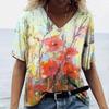 Женская футболка 3D с V-образным вырезом, с цветочным принтом, одежда оверсайз, блузка с коротким рукавом, мода Харадзюку, летняя женская красивая