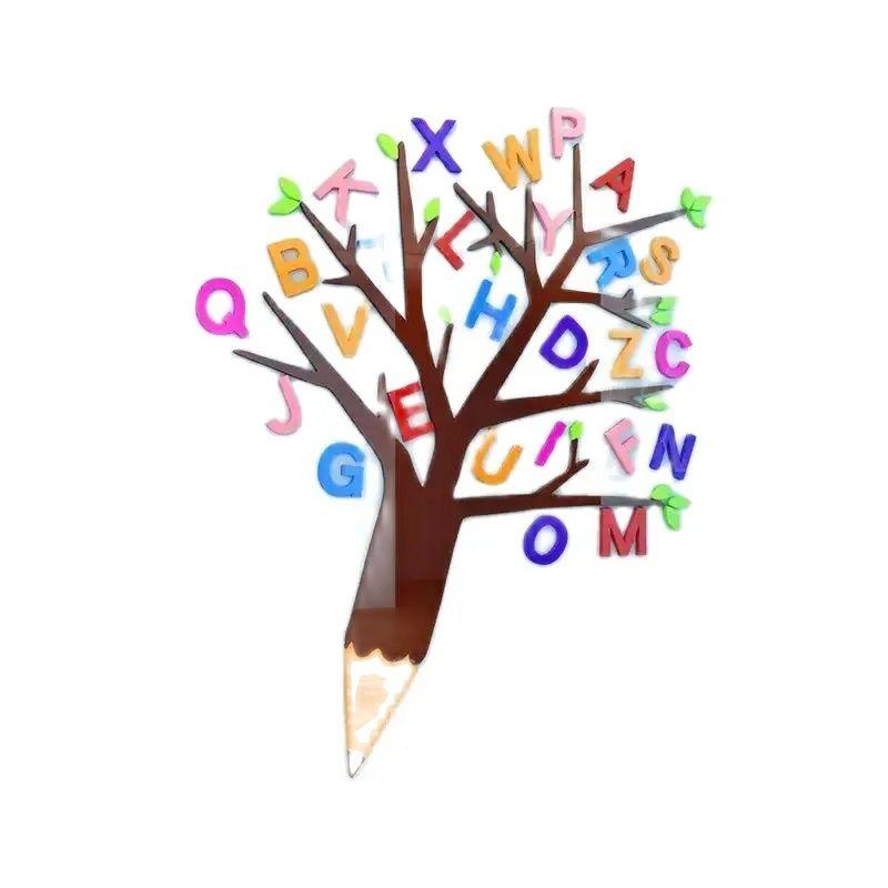 Мультфильм Картина Алфавит Дерево Наклейка На Стену Детский Сад Украшения Наклейки На Стену Домашняя Гостиная 3D Акриловая Наклейка На Стену