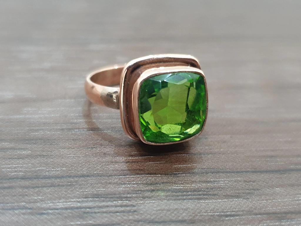 Green Peridot 925 Sterling Silver Rose Gold Fill Ring Jewelry, Handmade Gift Ring