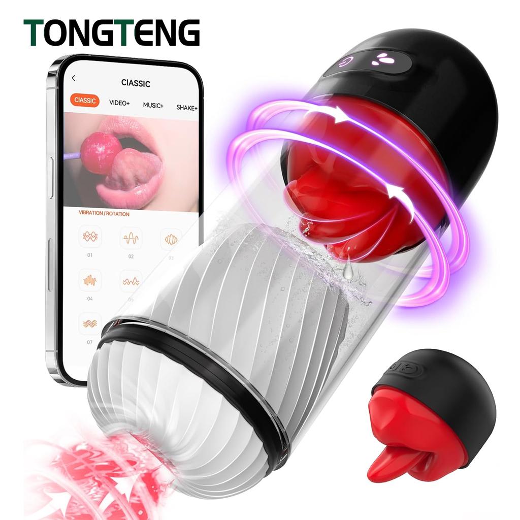 APP Male Vibrator Penis Pump with 9 Vibrating Tongue Licking Pocket Pussy Stroker Trainer Pump Adult Sex Toys for Men Adult