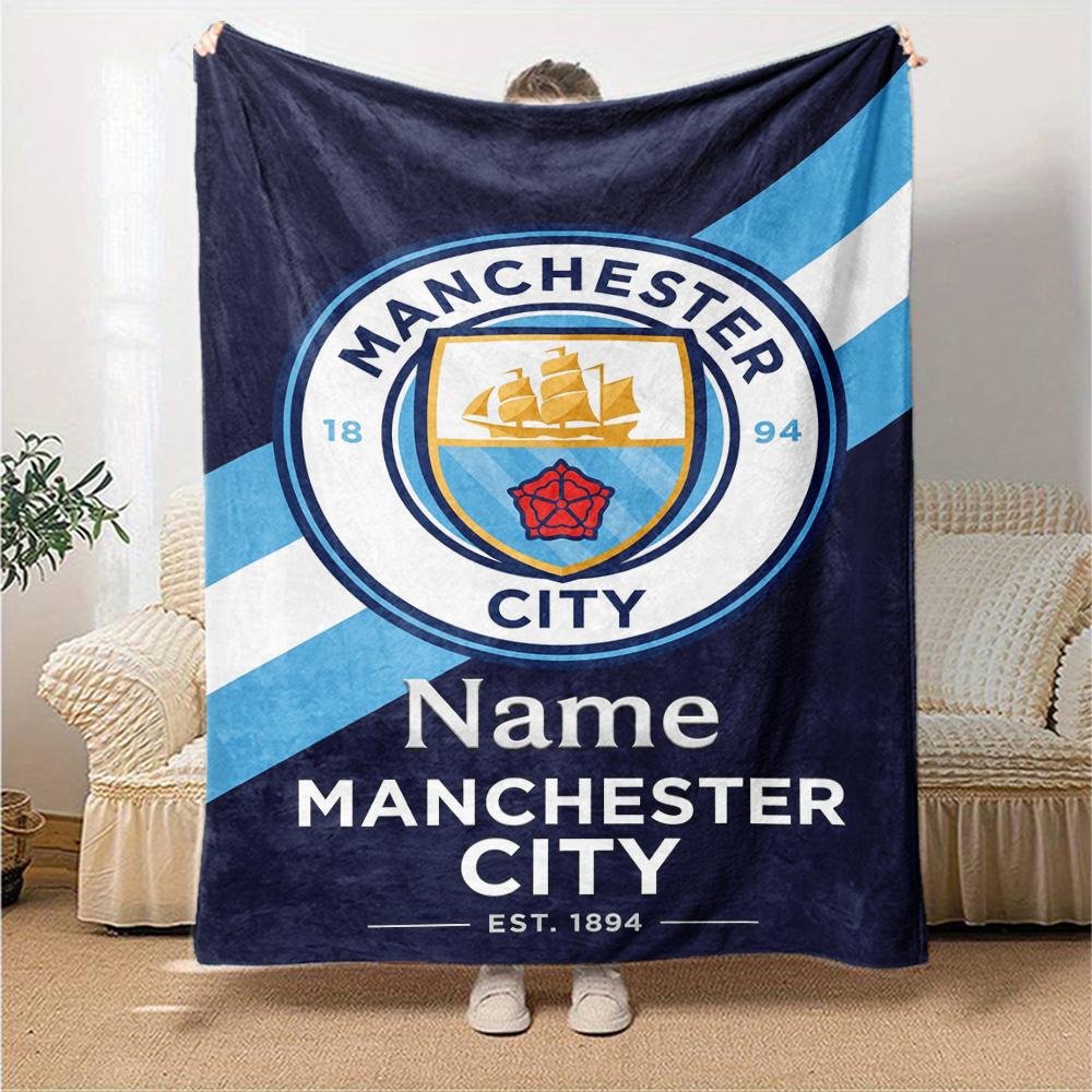 Custom Name Manchester City Theme Printed Blanket Perfect For Couch Bed Travel Outdoor Use Machine Washable Cozy Durable