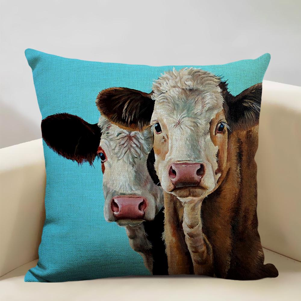 Animal Cushion Cover Cattle and Sheep Bedroom Sofa In The Ranch Fashion Decorative Pillow 45x45cm Linen Pillow Car Accessories
