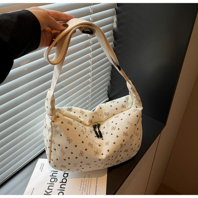 Women Fashion Corduroy Crossbody Bag Casual Versatile Medium Shoulder Dumpling Bag