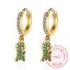 Изысканные ювелирные изделия, золотые серьги из стерлингового серебра 925 пробы с зелеными кристаллами, милые серьги с динозаврами, корейские простые висячие серьги для девочек