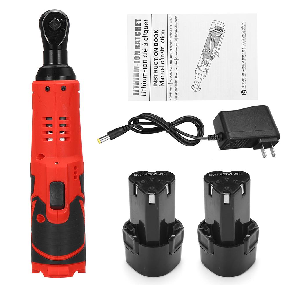 Rechargeable Electric Wrench 12V 3/8" Cordless Ratchet Scaffolding 65N.m Right Angle Wrench Tools with 2Pcs Battery Charger Kit