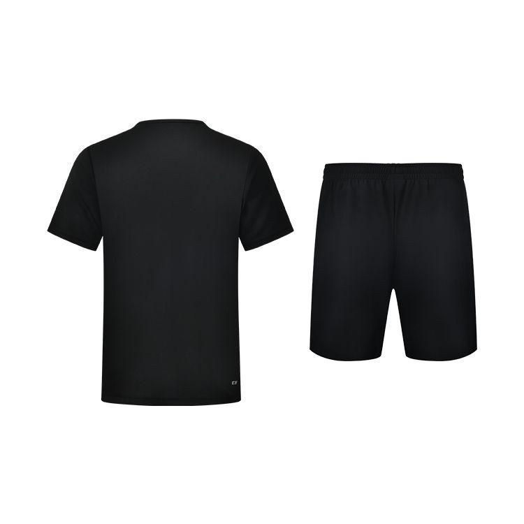 Li-Ning Однотонный дышащий тренировочный спортивный комплект из футболки с коротким рукавом и шорт, мужской комплект черного цвета AHST347-1+AKSS437-1