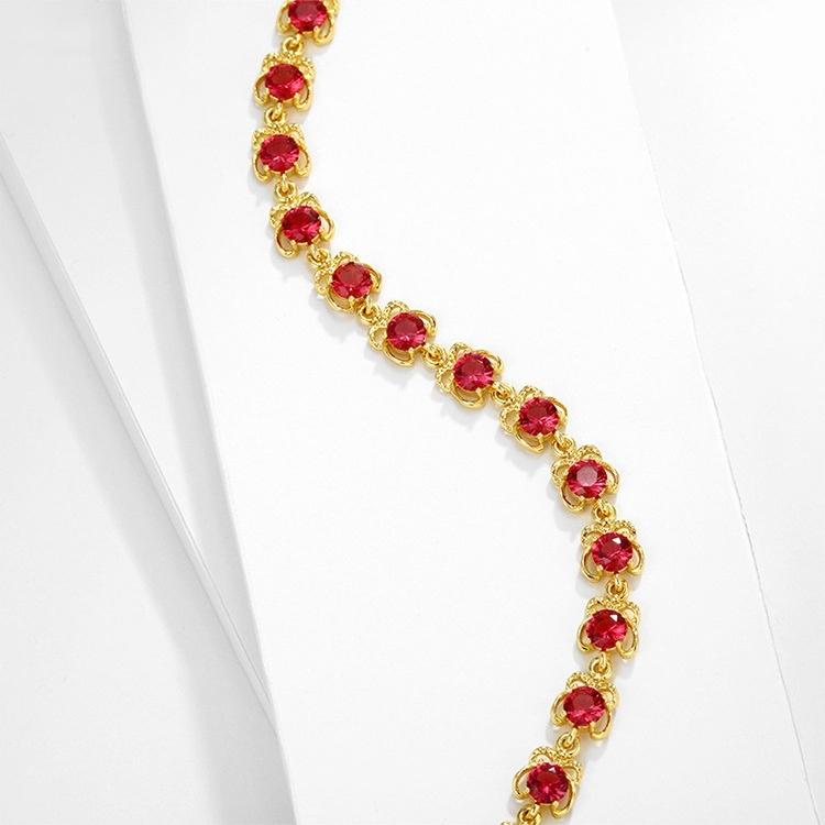 Delicate Chain Bracelet with Ruby Crystals Plated with 999 Gold
