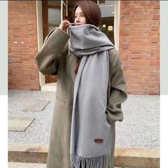 New Autumn And Winter Scarf For Women With A High-End Feel Solid Color Tassel Knitted Shawl Versatile And Warm Thick Scarf