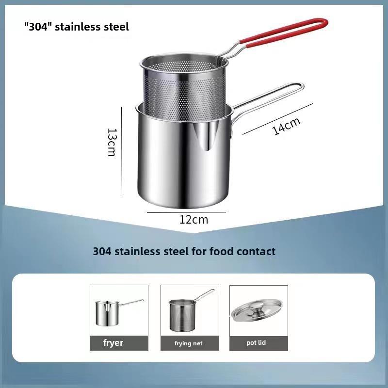 304 Stainless Steel Small Frying Pan with Filter for Induction Cooker - Mini, Fuel-Saving, Multifunctional