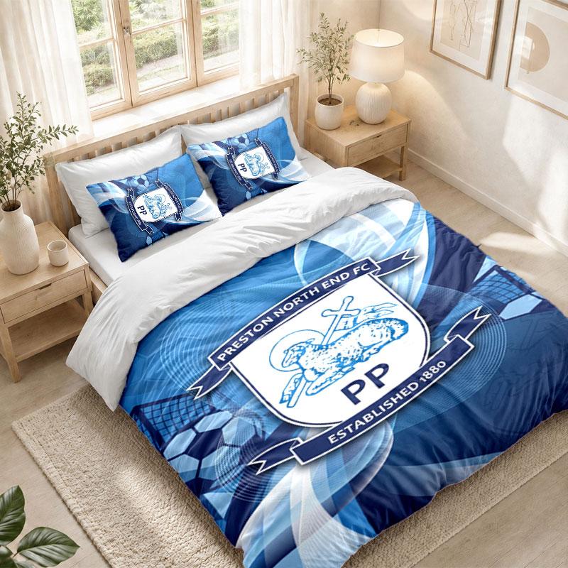 Bedding Set 1 Duvet Cover 2 Pillowcases Preston North End Football Print Bedroom Home Decoration