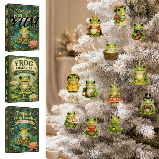 Decorative Tree Pendant Frog Advent Calendar 2026, 24 Days Christmas Countdown with Pcs 2D Unique Holiday Acrylic Ornaments, Cute Hanging Pendants for