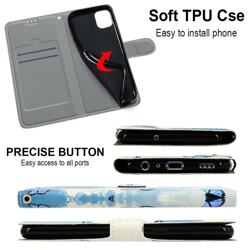 Белое облако, синяя бабочка, кошелек из искусственной кожи, флип-фоторамка, чехол-книжка для iPhone Samsung Huawei Honor Xiaomi Redmi Oppo Sony Motorola Nokia Google