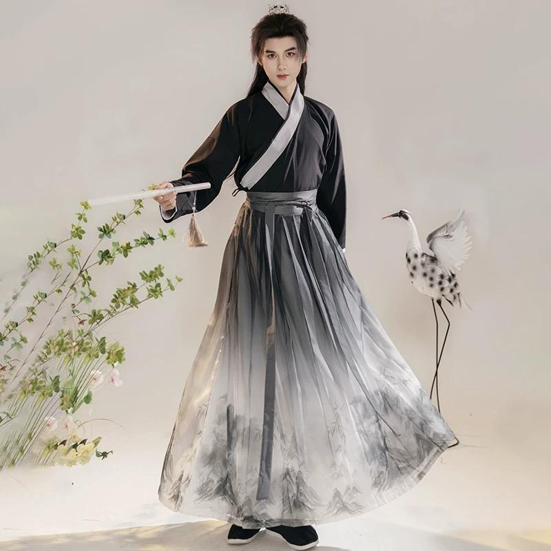 Мужской Костюм Косплея Hanfu в Стиле Wei-Jin, Традиционный Китайский Hanfu, Ученый, Рисунок Тушью