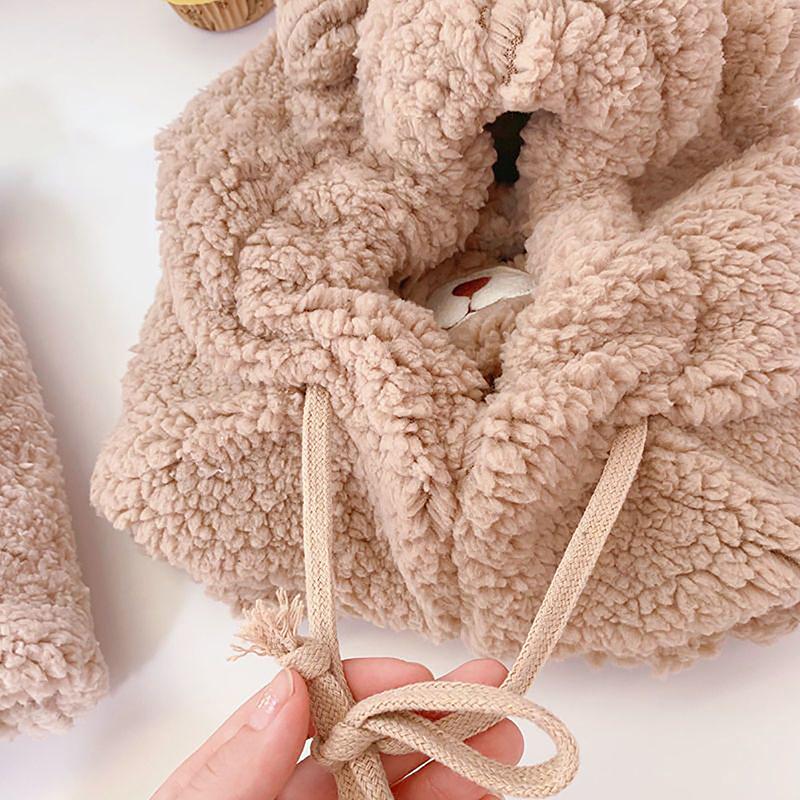 Women Cute Bear Ear Beanies Hat Kawaii Winter Warm Thick Fleece Bobble Hat Fluffy Fuzzy Hats Scarf Caps