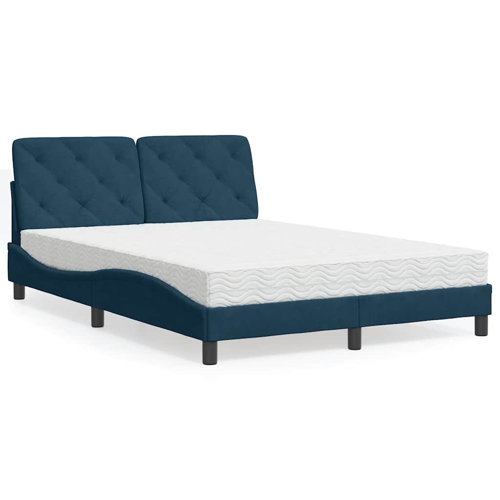 Bed with Mattress Blue 140x190 cm Velvet