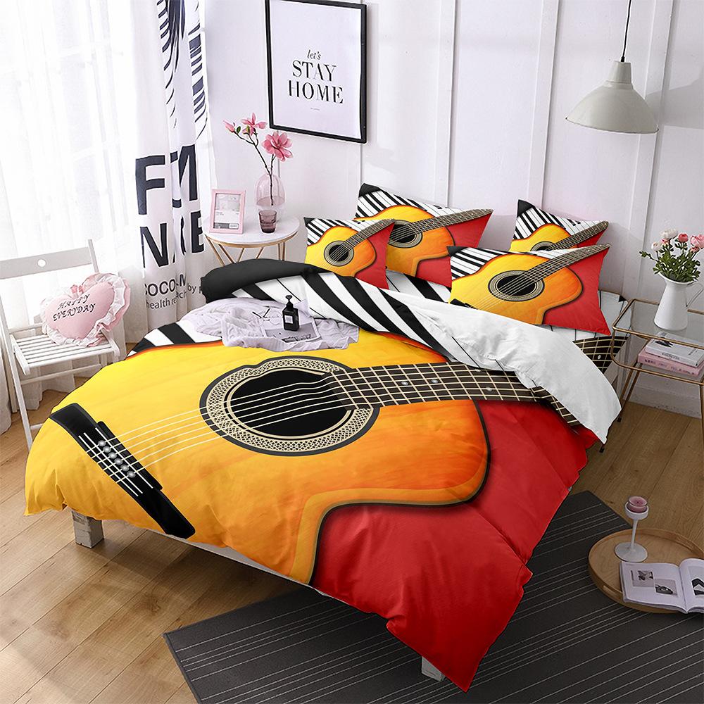 Полиэстеровый комплект пододеяльника с музыкальной тематикой, 3D комплект постельного белья с гитарой и пианино, размеры кинг, квин, твин, полный для детской комнаты, для мальчиков и девочек