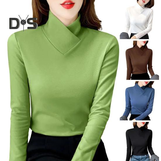 Женские топы с высоким воротником и длинным рукавом, облегающие, мягкие, эластичные, однотонные, с уникальным вырезом горловины