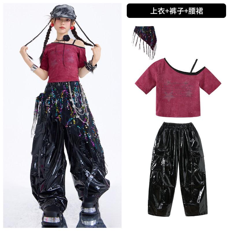 Girls Jazz Dance Outfit Short Sleeve Performance Costume Cool Streetwear Set Kids Aged 3-8