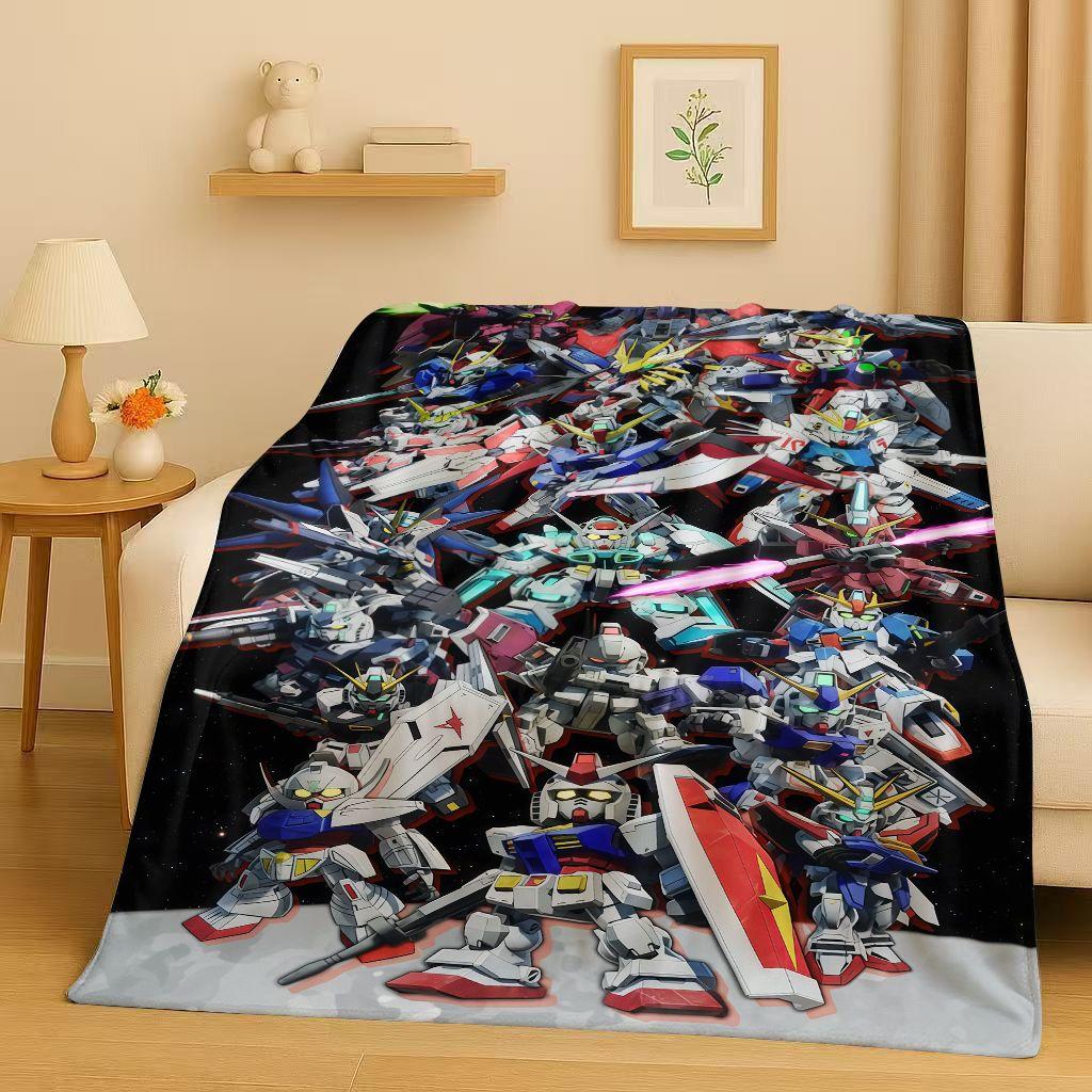 Sanrio Gundam Cartoon Robot Christmas Gift Flannel Blanket,Ultra Soft Warm Plush Throw for Home Bedroom Bed Sofa Cover Office