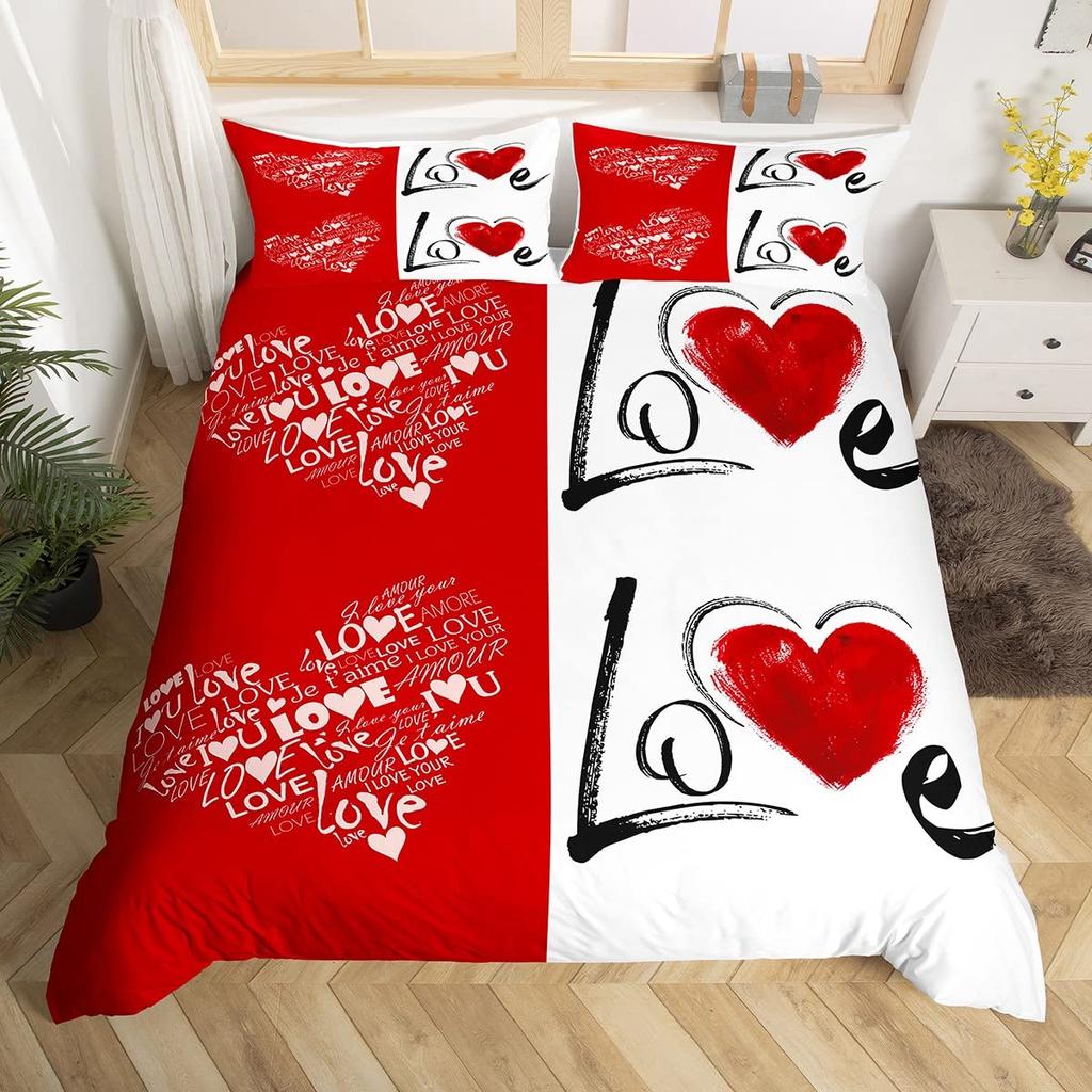 Love Comforter Set Queen King Full Size Heart Shaped Bedding Sets Full for Teen Girls Women Men Boys 3 Piece with 2 Pillow Shams