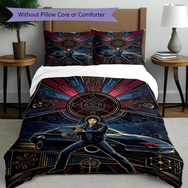 3pcs Duvet Cover Set (1*Duvet Cover + 2*Pillowcase, Without Core), Knight Rider Print Bedding Set, Bedroom Decor, All‑Season, Birthday Gift