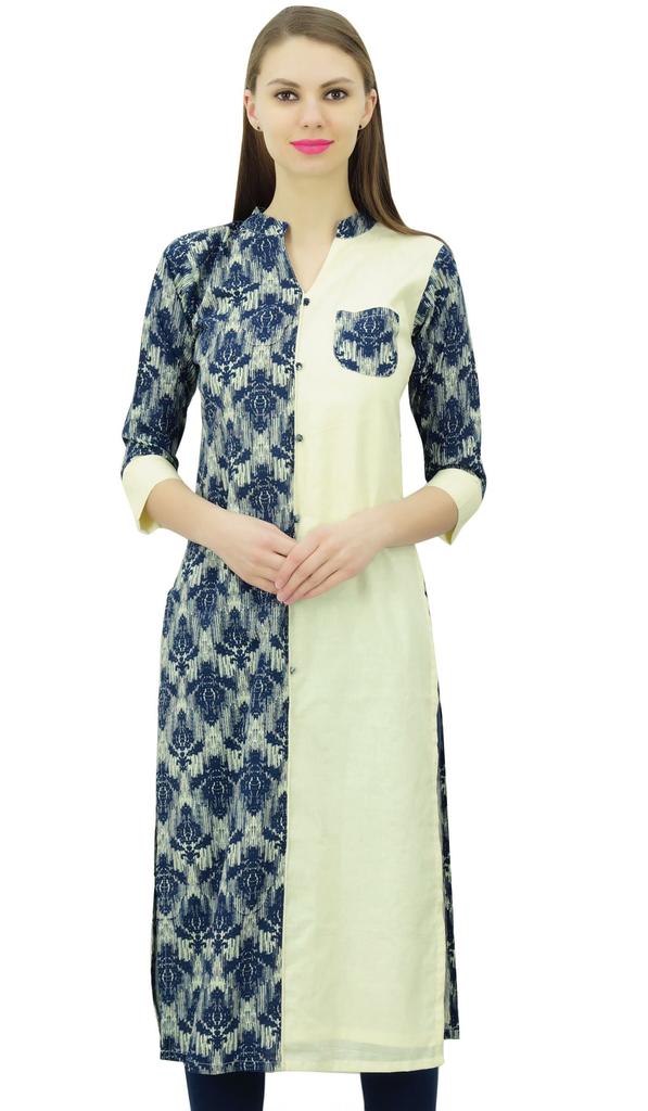 Phagun Женское платье-туника из искусственного шелка Анаркали с принтом Курти в шикарном стиле, индийское платье-туника