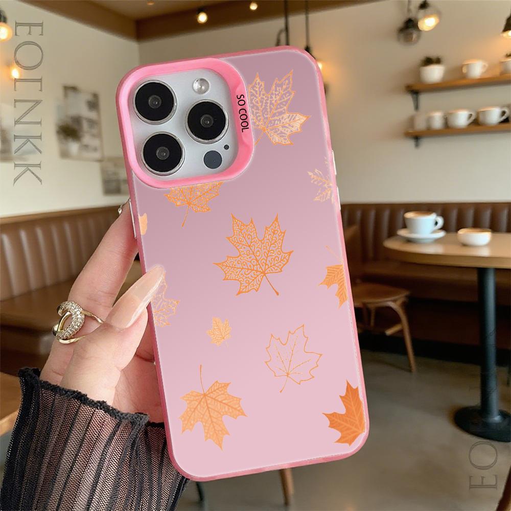 Изящный чехол с оранжевыми осенними листьями для iPhone 16 15 14 13 12 11 Pro Max/Mini, противоударный, устойчивый к царапинам, премиальная жесткая крышка