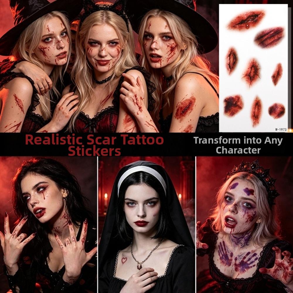 Waterproof Bruise Scab Scar Tattoo Sticker Bloody Makeup Body Art Scar Decals Photo Props